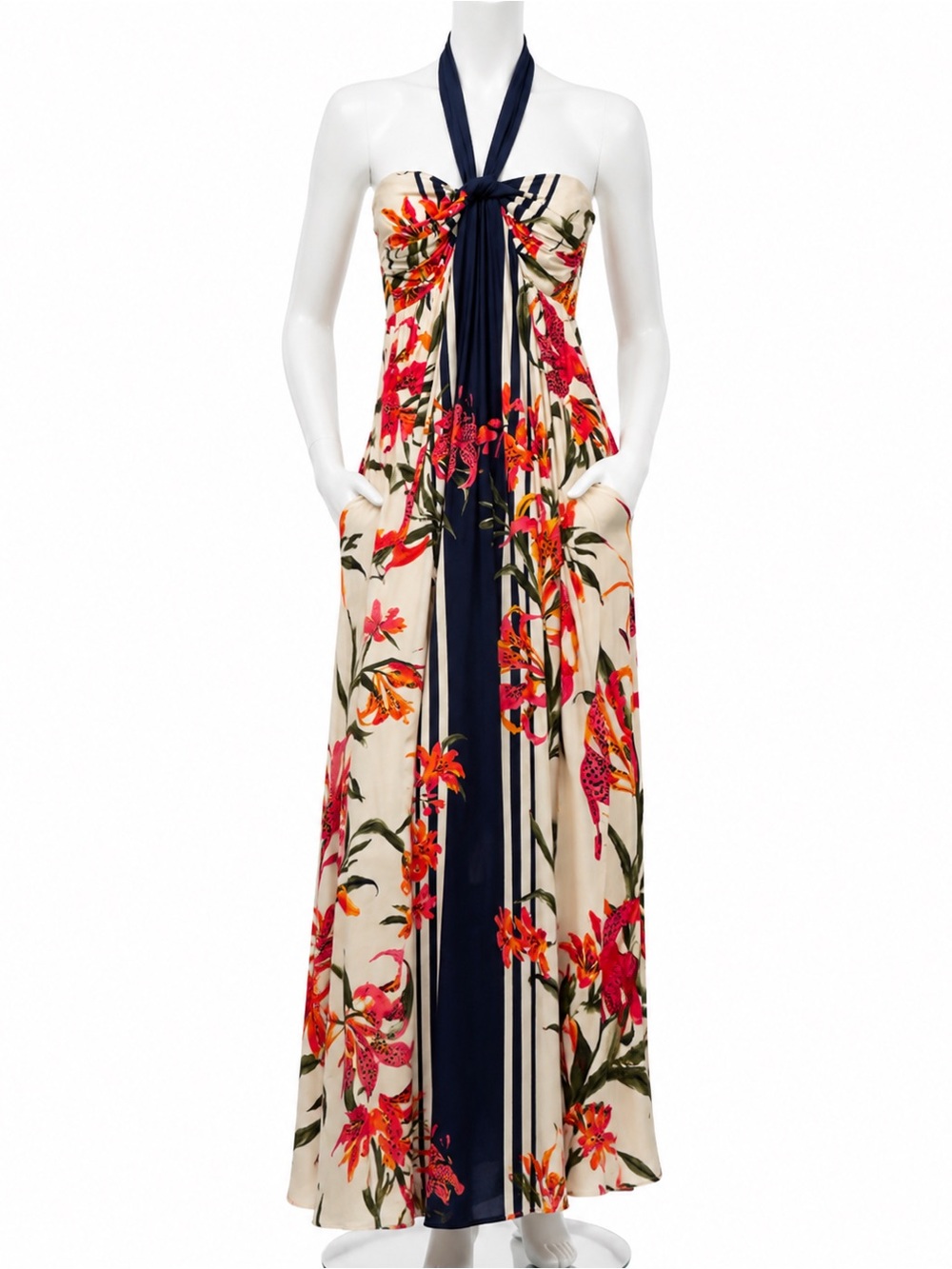 SOMA -Le Tigre halter  Floral maxi Dress - Cream and Black
